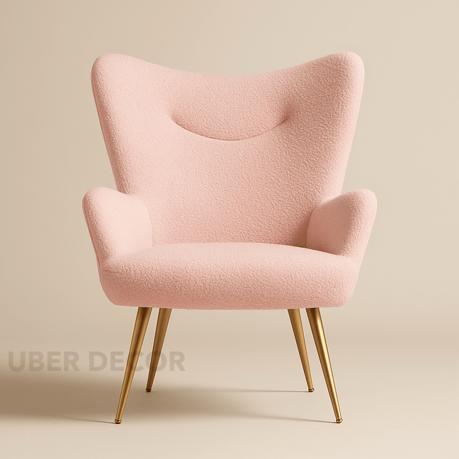 Myraa Sleek Accent Chair – Modern Vanity Chair Boucle Fabric Accent Chair, Sherpa Furry Armchair with High Back