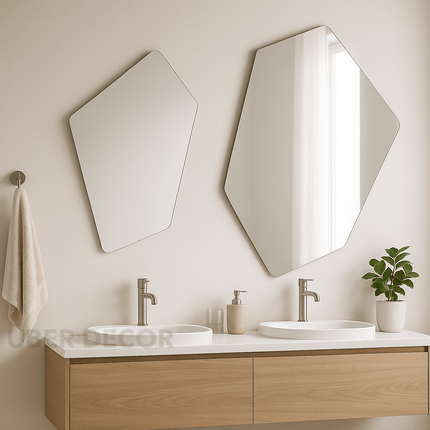 Geometric Frameless Wall Mirror Set of 2- Hexagon Shaped Abstract Modern Stylish Designer Mirrors for Wall Decor