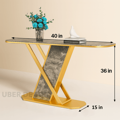 Vesper X Display Table – Custom Marble Top with Sculptural X-Frame Base for Entryways & Hallways - Uber Decor