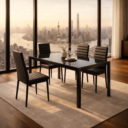 Urban Haven Rectangular Tempered Glass Dining Table Modern Contemporary Design with Strong Metal Frame for Dining Room