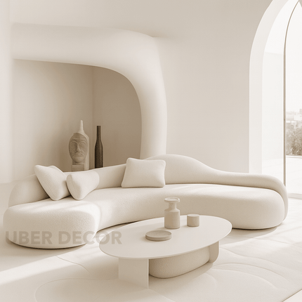 Nice Curved Sofa Japandi Wabi-Sabi Style Organic Sofa for Living Room & Lounge