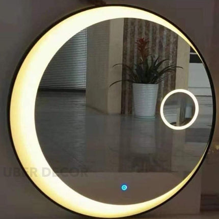 Crescent Glow Round Mirror with LED Lights- Touch Sensor Mirror for Bathroom and Bedroom
