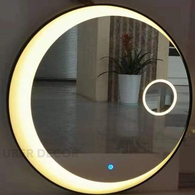 Crescent Glow Round Mirror with LED Lights- Touch Sensor Mirror for Bathroom and Bedroom