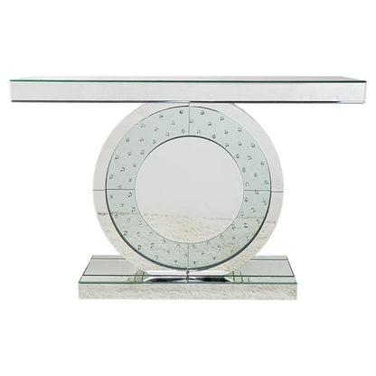 Aurora Chic- Dazzling Circular Silver Glass Luxury Mirrored Console Table for Living Room