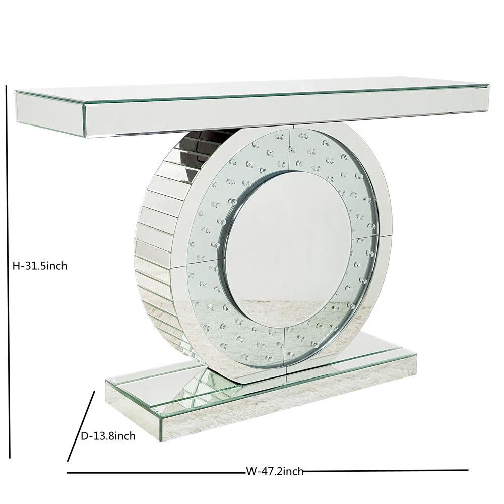 Aurora Chic- Dazzling Circular Silver Glass Luxury Mirrored Console Table for Living Room