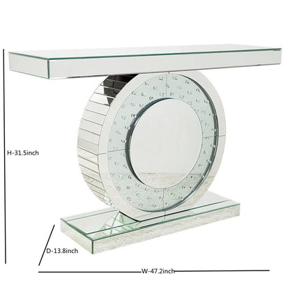 Aurora Chic- Dazzling Circular Silver Glass Luxury Mirrored Console Table for Living Room