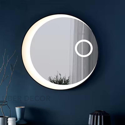 Crescent Glow Round Mirror with LED Lights- Touch Sensor Mirror for Bathroom and Bedroom