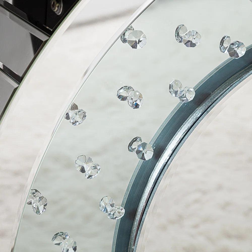 Aurora Chic- Dazzling Circular Silver Glass Luxury Mirrored Console Table for Living Room