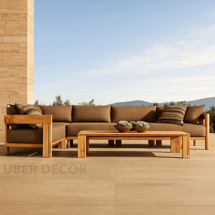 Leon Solid Teak Outdoor Sofa Set Premium Modern Wooden Lounge Furniture for Patio, Terrace & Poolside