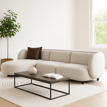 Antalya Modern L Shaped Sofa with Rounded Edges and Lounger for Living Room