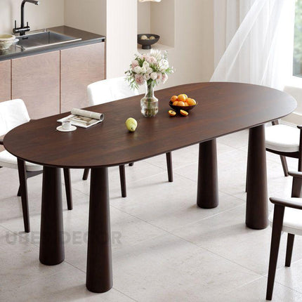 Auburn Grace Oval Dining Table Mid Century Modern Contemporary Design Walnut Brown Finish Cylindrical Legs Ideal for Dining Room - Uber Decor