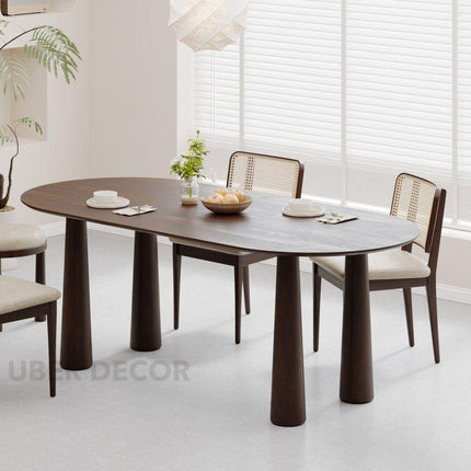 Auburn Grace Oval Dining Table Mid Century Modern Contemporary Design Walnut Brown Finish Cylindrical Legs Ideal for Dining Room - Uber Decor