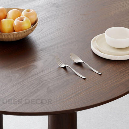 Auburn Grace Oval Dining Table Mid Century Modern Contemporary Design Walnut Brown Finish Cylindrical Legs Ideal for Dining Room - Uber Decor