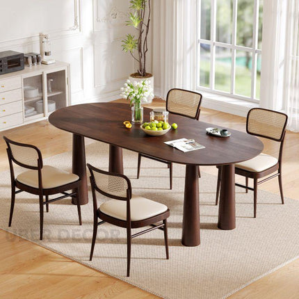 Auburn Grace Oval Dining Table Mid Century Modern Contemporary Design Walnut Brown Finish Cylindrical Legs Ideal for Dining Room - Uber Decor