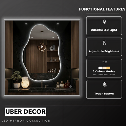 Cove Frameless Pebble LED Mirror with Front or Back Lit for Modern Vanity Spaces