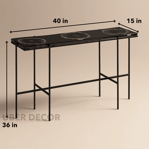 Sylvan Noir Display Table – Customizable Epoxy Agate-Style Top for Entryways & Hallways - Uber Decor