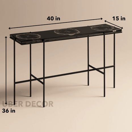 Sylvan Noir Display Table – Customizable Epoxy Agate-Style Top for Entryways & Hallways - Uber Decor