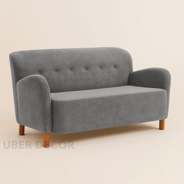 Narae 59" 2-Seater Curved Loveseat – Contemporary Organic Sofa with Wooden Base for Living Room