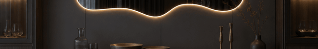 Vale Frameless Wavy LED Wall Mirror with Front or Back Lit for Powder Room and Modern Interiors