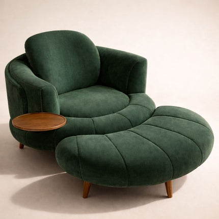 Vantara Accent Chair – Curved Comfort Seating with Integrated Coffee Table for Living Room and Lounge Spaces