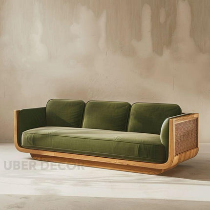 Hanoi Modern 3-Seater Wooden Sofa Luxury Couch with Woven Side Panels for Living Room