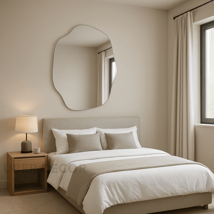 Chic Wavy Frameless Mirror-Unique Curvy Frameless Round Mirror for Bathroom Vanity or Powder Room