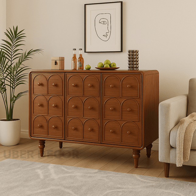 Arco Arch Mid Century Modern Solid Wood Cabinet – Handcrafted Arched Panels Ideal for Living Room, Dining Room & Entryway