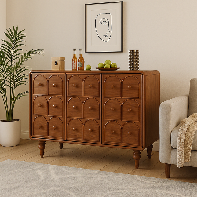 Arco Arch Mid Century Modern Solid Wood Cabinet – Handcrafted Arched Panels Ideal for Living Room, Dining Room & Entryway