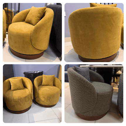 Amira Modern Fabric Swivel Accent Chair- Round Barrel Armchair Upholstered Chair for Bedroom, Reading, Waiting, Living Room