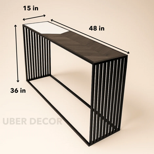 Evensong Mosaic Display Table – Customizable Marble & Wood Top for Modern Entryways - Uber Decor