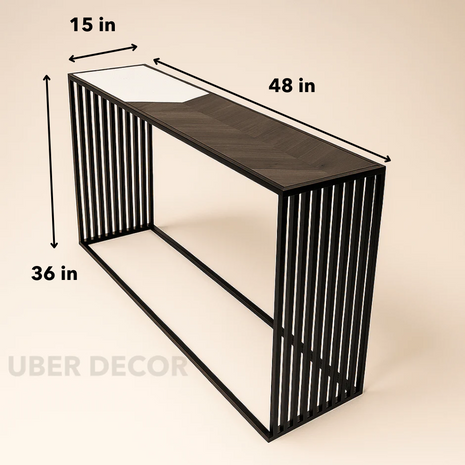 Evensong Mosaic Display Table – Customizable Marble & Wood Top for Modern Entryways - Uber Decor