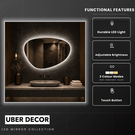 Noma Organic LED Mirror – Frameless Wall Hanging Mirror with Front or Back Lit for Vanity & Bathroom