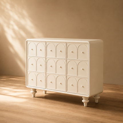Arco Arch Mid Century Modern Solid Wood Cabinet – Handcrafted Arched Panels Ideal for Living Room, Dining Room & Entryway