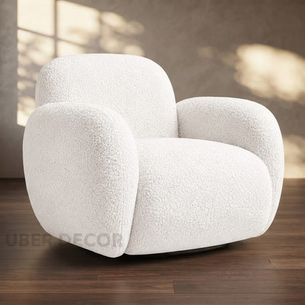 Varina White Fuzzy Boucle 360 Swivel Armchair - product image 1