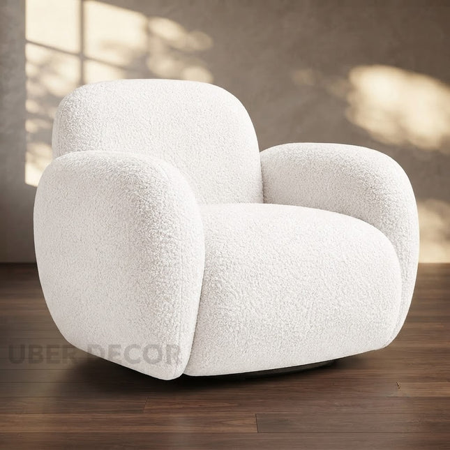Varina White Fuzzy Boucle 360 Swivel Armchair – Ready to Dispatch Modern Lounge Chair