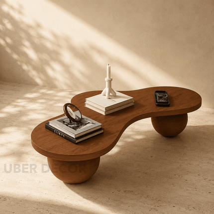 Aras Wabi-Sabi River Flow Japandi Coffee Table – Organic Sculptural Mid-Century Center Table for Living Room