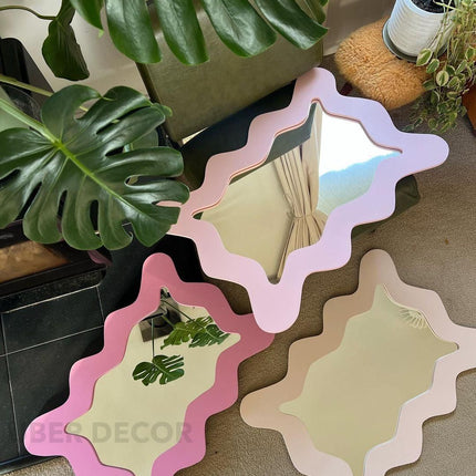 Wavy Edge Full-Length Mirror-Modern Large Irregular Asymmetric Designer Standing Mirror for Bedroom