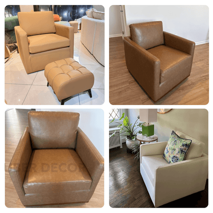 Lirene Accent Chair- Square Shaped Wide Base 360 Revolving Swivel Base Arm Chair for Office or Home