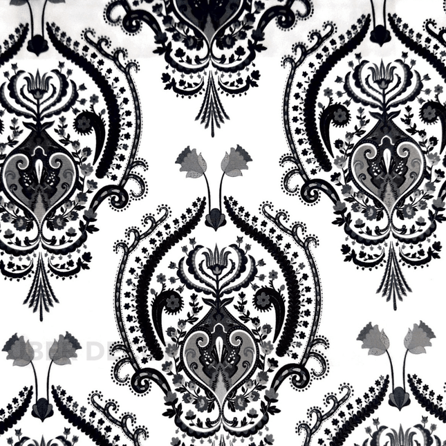 Istanbel Martar - Vintage Black Damask Printed Suede Upholstery Fabric- Royal Noir Damask