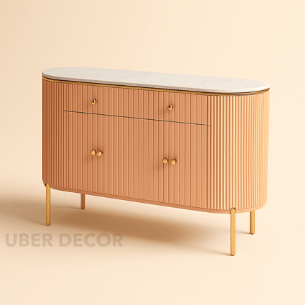 NovaLine Console Table – Custom Marble Top with Fluted Front & Multiple Storage Drawers Mid‑Century Modern Entryway Accent