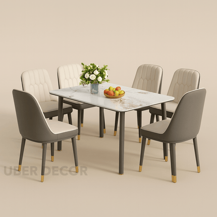 Harborstone Mid-Century Modern European Dining Set – Marble-Inspired Table for Dining Room & Kitchen Spaces