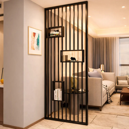 AMAYA Stainless Steel Vertical Slat Room Divider Room Partition With Display Shelves For Living Room Dining Area And Study Room