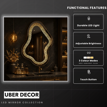 Vector Abstract LED Mirror – Frameless Wall Hanging Mirror with Front or Back Lit for Vanity & Bathroom