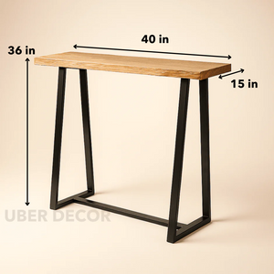 Terra Beam Display Table – Natural Wood Top & Black Metal Angled Base for Entryway & Living Spaces - Uber Decor