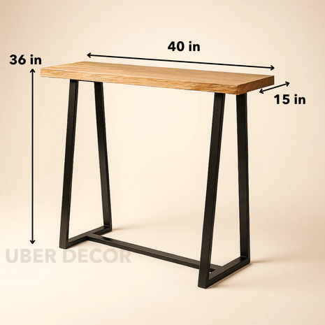 Terra Beam Display Table – Natural Wood Top & Black Metal Angled Base for Entryway & Living Spaces - Uber Decor