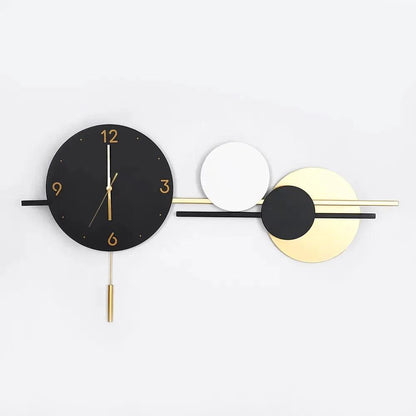 Aura Luxe Black White Gold Overlapping Circle Design Metal Wall Clock