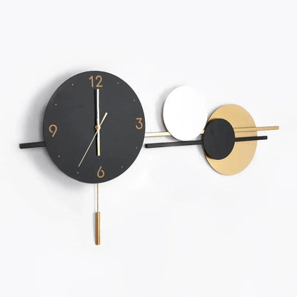 Aura Luxe Black White Gold Overlapping Circle Design Metal Wall Clock