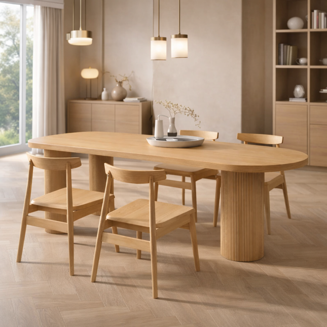 Aureva Oval Dining Table Contemporary Architectural Design Solid Base Made to Order Dining Table for Dining Room and Kitchen Dining Area