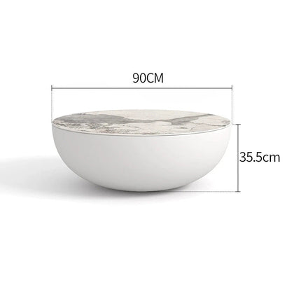 Hooghly Coffee Table, Minimalist Modern Japandi Round Seamless Matte White Low Profile Center Table for Living Room