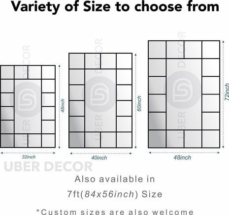 PaneGleam- Window Pane Metal Framed Mirror for Living Room Foyer, Hallway, Bedroom or Hotel - Uber Decor
